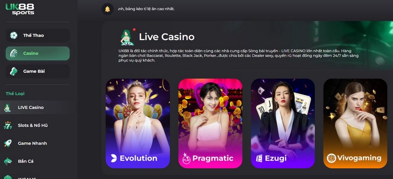 Nhà cái UK88 với sảng Live Casino cực hấp dẫn