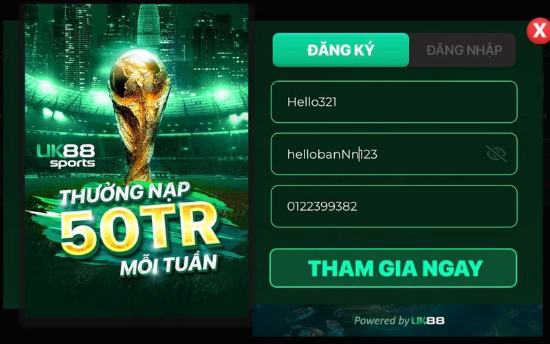 Đăng ký tài khoản thành viên cổng game UK88 